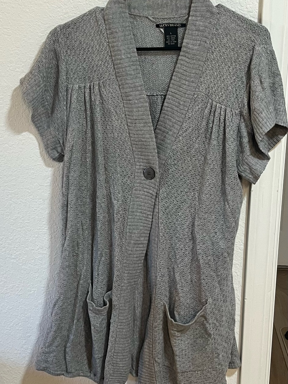 Lucky Brand Gray Short-Sleeve Button Cardigan